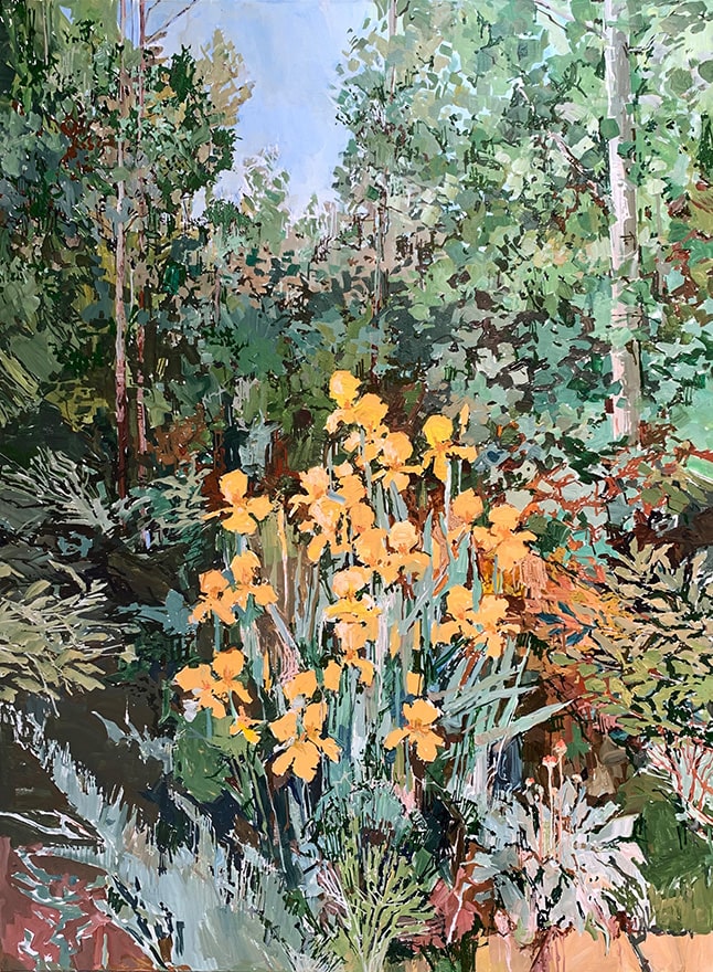 Yellow Iris on the Flagstone Path