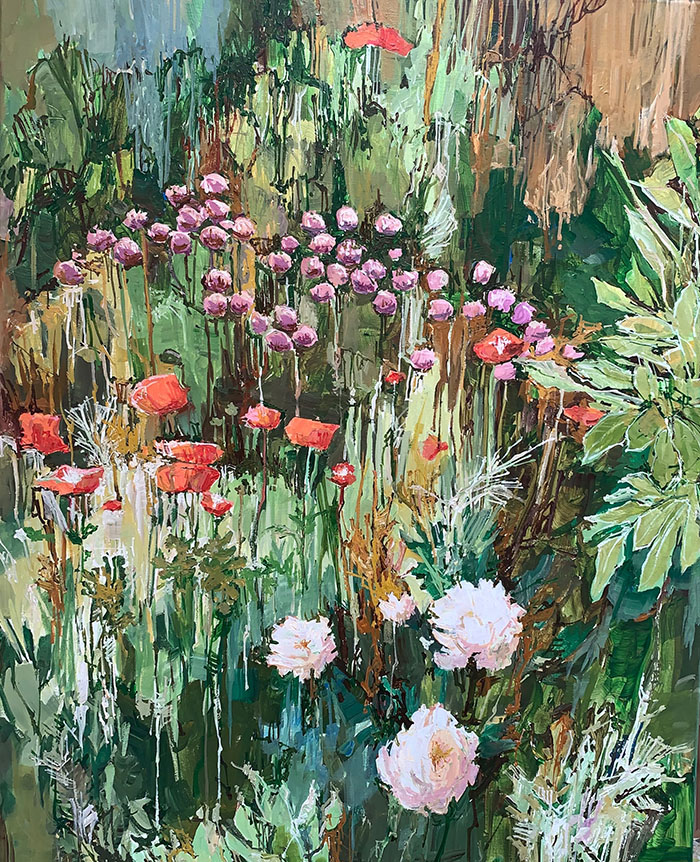 Doug Atwill garden painting 1728 White Peony and Chives