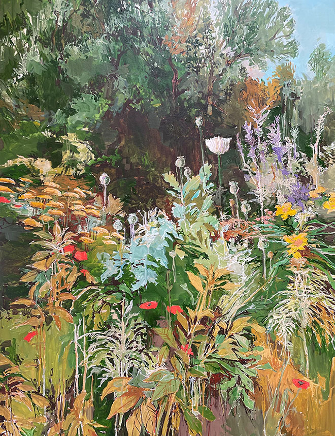 Doug Atwill garden painting, White Poppies in the East Garden