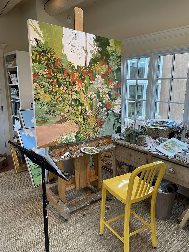 Doug Atwill painting on easel Mar 20