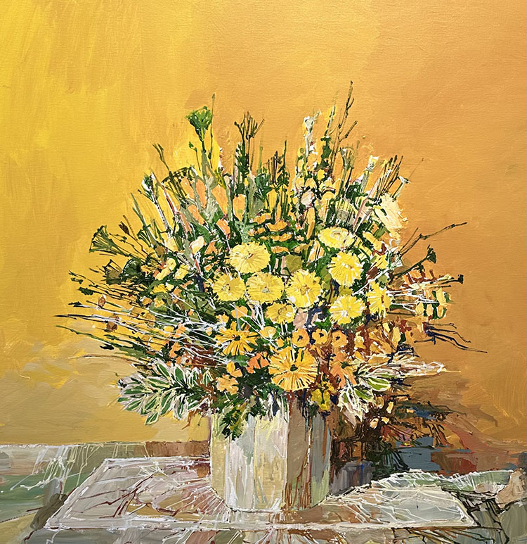Doug Atwill Bouquet Against A Yellow Wall