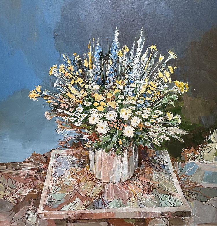 Dout Atwill Bouquet with Napoleonic Blue Wall